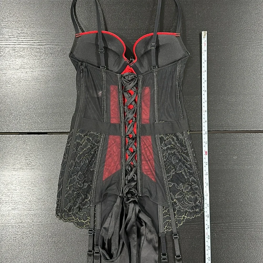 Victoria’s Secret Red and Black Lingerie Corset with Lace-Up Back - 34B - Picture 7 of 8
